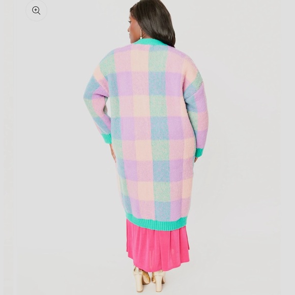 BaeVely by wellmade Inc., size S, pastel plaid long knit cardigan. NWT - Picture 3 of 6